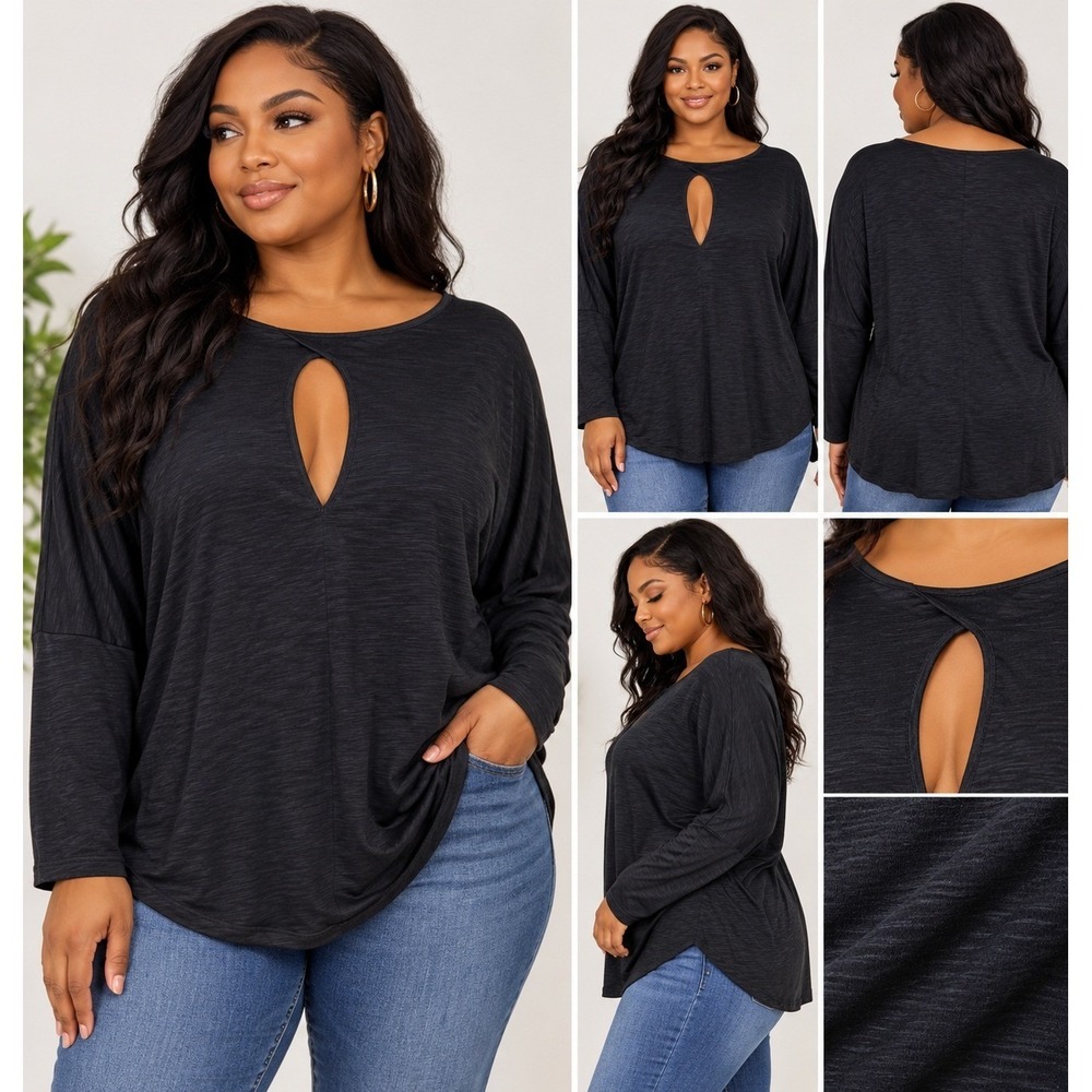 Zelos Women 1X Black Long Sleeve Active Top Cutout Back Moisture Wicking NWT